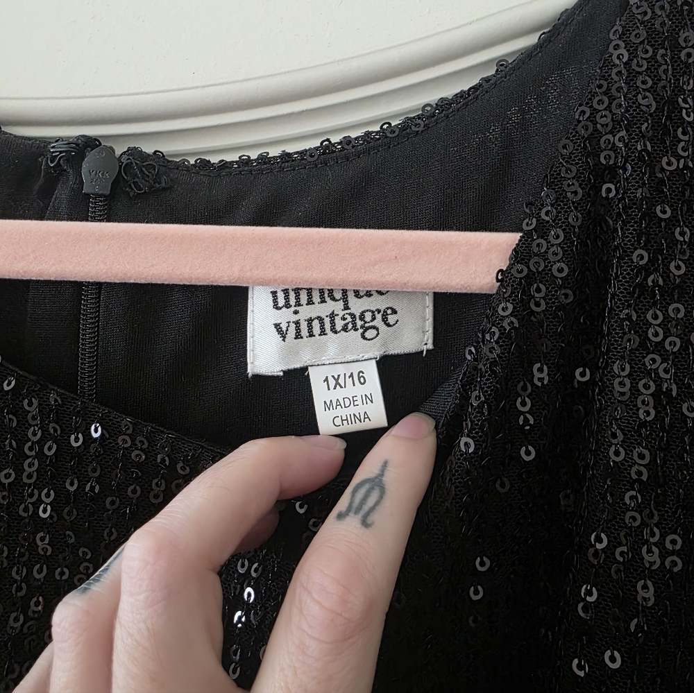Unique Vintage Black Sequin Wiggle Dress - Picture 14 of 17
